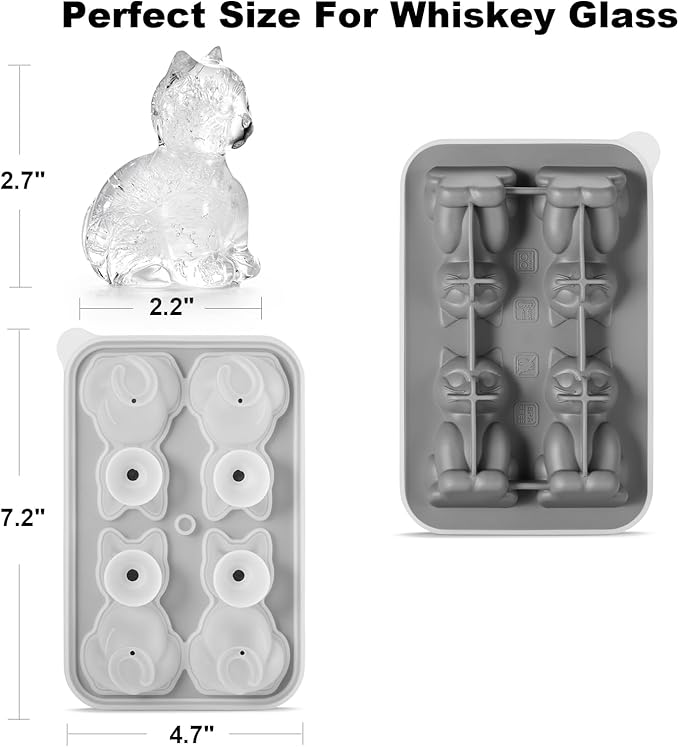 Nax Caki 3D Cat Ice Cube Mold Fun Shapes, Cat Lover Gifts for Women & Mom, Cute Large Craft Ice Mold, Big Ice Cube Trays for Whiskey Cocktails Bourbon