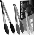 Heat Resistant Silicone Tongs Set - 600 Degrees, Kitchen Tongs for Cooking, Grilling, Turning - Stainless Steel and BPA Free Silicone Tips (7", 9" and 12 inch)