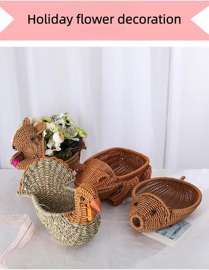 hand-woven round rattan basket storage basket storage box ornaments decorative basket multifunctional picnic food bread basket fruit gift basket key basket. (elephant)