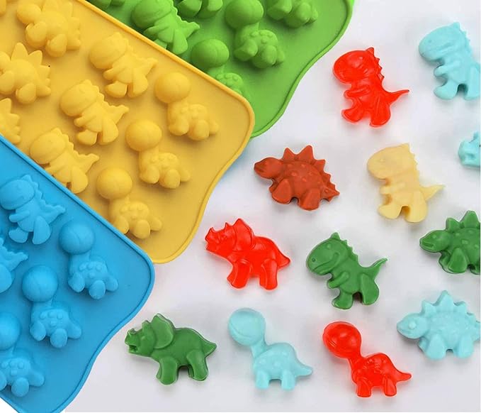 Candy Molds Ice Cube Trays Chocolate Molds, Silicone Molds Including 3 Dinosaur for Making Ice