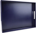 Navy Blue Serving Tray for Coffee Table, Rectangular Plastic Decorative Tray with Handles for Entertaining, Outdoor Patio, Living Room, Ottoman, Bathroom Counter, 11.8”*15.7”*1.6”