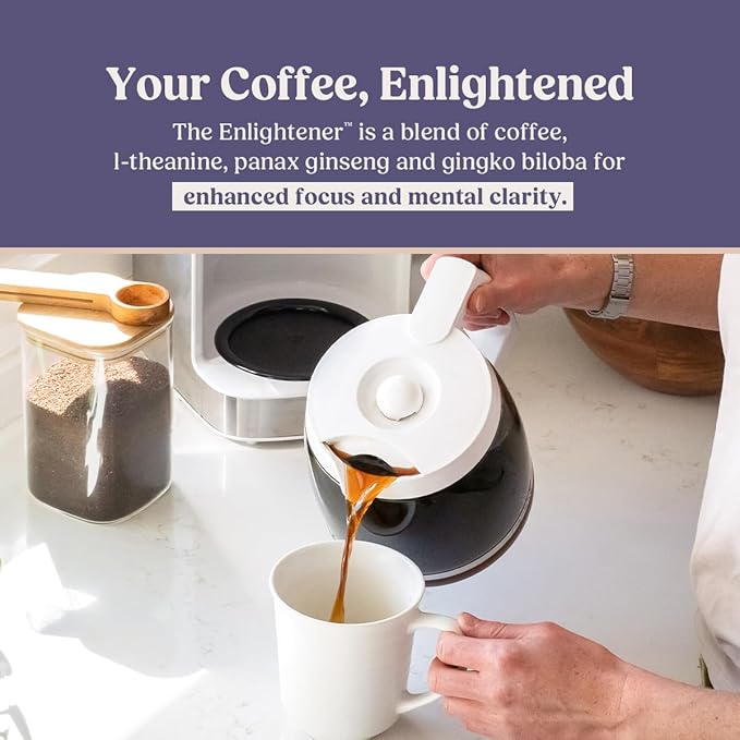 Bulletproof The Enlightener Ground Coffee, 10 Ounces, Medium-Dark Roast Enhanced Coffee with L-Theanine, Panax Ginseng and Gingko Biloba, Supports Mental Clarity, Focus, and Memory