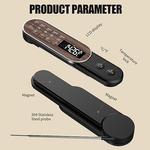 Smart Meat Thermometer Digital with Ultra-Fast 0.5 Sec Instant Read, NIST Certified ±0.5°F Accuracy, Auto-Rotating Backlight Display, IP67 Waterproof, Oven Safe for Grill, BBQ, Smoker, Candy