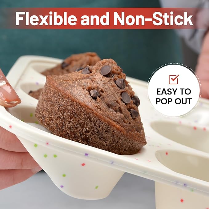 Silicone Muffin Pan, Metal Reinforced Frame Cupcake Pan 12 Cups Regular Size Easy to Move in or Out of Oven Non-Stick (1)