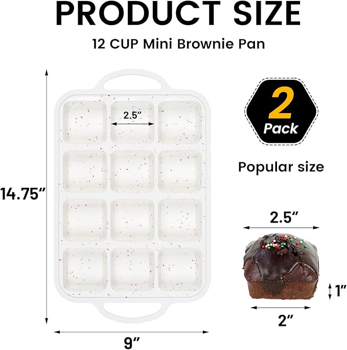 Vinino Silicone Brownie Pan With Dividers, 2 Pack Mini Loaf Pan for Baking Individual, Nonstick 12 Cups Square Muffin Cupcake Pans with Metal Reinforced Frame-Cream