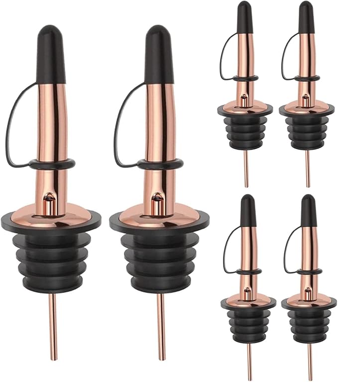Pafusen 6 Pack Liquor Bottle Pourers, Liquor Pour Spout for Liquor Bottles, Stainless Steel Olive oil Dispenser Spout, Alcohol Pourer Dust Caps Covers Fixed, Rose Gold