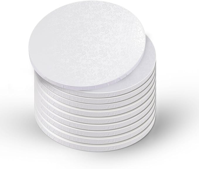 10-Pack Round White Cake Drum Board 10 Inch Sturdy 1/2 Inch Thick Full Wrap Edge Cake Base for Heavy Tiered Cakes(10" White)