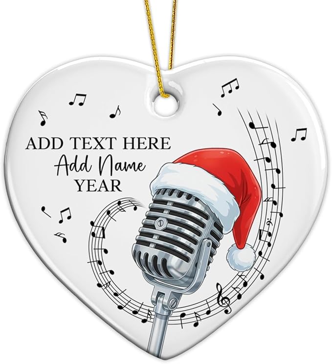 Personalized Microphone Xmas Ceramic Ornament, Recording Vocals Microphone Christmas Tree Ornaments 2025, Custom Text Name & Year Vocalist Xmas Ornament, Gift for Singer Vocalist Music Lover