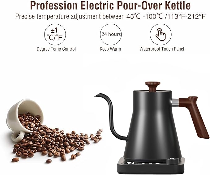 Smart Digital Electric Kettle with Variable Temperature Control, Stainless Steel Inner, 1200W Quick Heating Gooseneck Electric Kettles, Stylish Matte Finish for Coffee & Hot Beverages, 0.9L (Black)