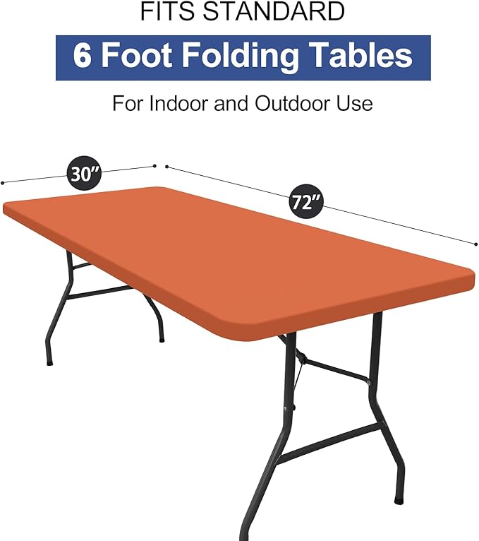 homing Rectangle Table Cloth Cover, Waterproof Polyester Elastic Fitted Tablecloth, Fits for 6 Foot Folding Tables, Washable Table Protector for Fall, Thanksgiving, Harvest Party (Rust, 30" x 72")