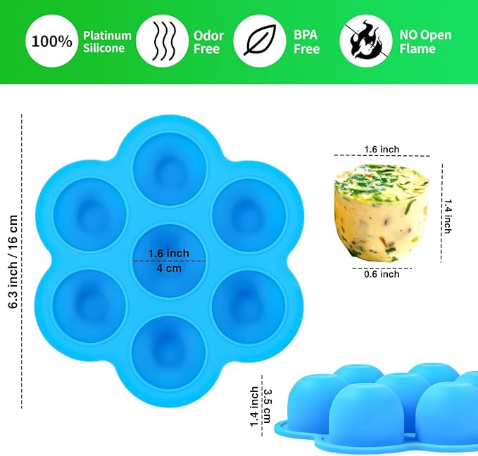 GOKCEN's Silicone Egg Bite Molds [4 Pack] Instant Pot Accessories - Fit Instant Pot 5,6,8 qt Pressure Cooker - Food Freezer Tray with Lid - Reusable Storage Container (4Pcs/Blue-Orange-Pink-Green)