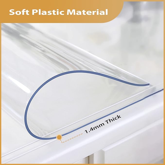 Clear Table Protector 42 x 78 Inch, 1.4mm Thick Waterproof PVC Plastic Table Cover, Durable Table Pad for Dining Room, Kitchen, Writing Desk, and Coffee Tables