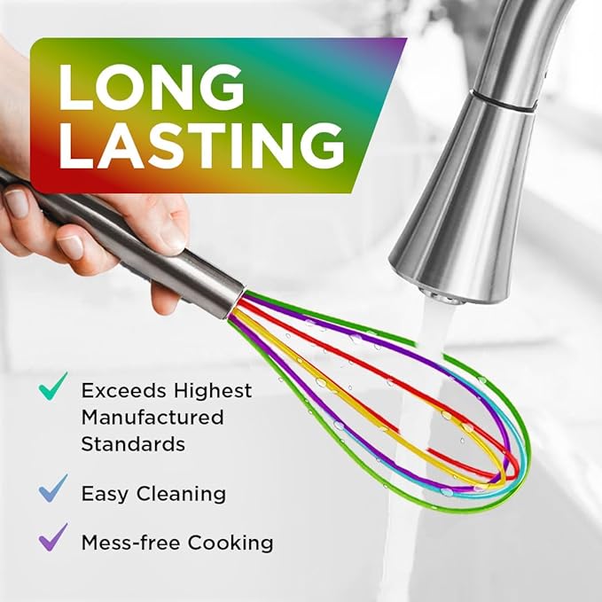 Silicone Whisk Set - Non-Scratch Set of 3 - Mini & Small Sizes - Stainless Steel Whisk - Cookware Wisking Tool