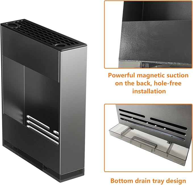 Magnetic Universal Knife Block Holder, Magnetic Aluminum Knife Holder for Refrigerator with Slots for Scissors and Sharpening Rod Storage Stand Display Unique Slot Design to Protect Blade