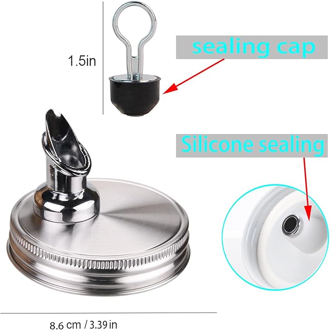 Mason Jar Pour Spouts. free flow Mason Jar Pour Spouts, for spout mason jar wide mouth 86 mm dispenser germination cover. Suitable for any liquid，jars not included (2 stainless steel Silver)