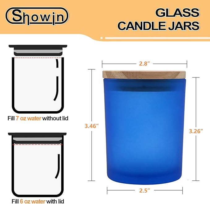 Thick Candle Jars for Making Candles 16 Pcs, 7 OZ Empty Jars with Wood Lids for Candle Making, Sample Container, Frosted Blue