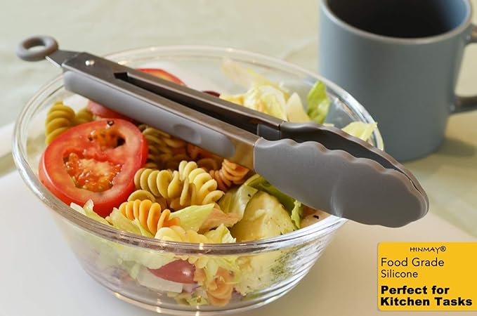 Locking Kitchen Tongs with Silicon Tips 9-Inch Stainless Steel Grilling Tongs, Set of 3 (Gray)