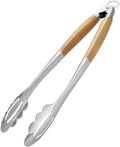 KULUNER Stainless Steel Barbecue Tongs with Solid Wood Handle, Kitchen Metal Locking Design, Extra Long 17.5 Inches 700 Degrees, Suitable for Food Cooking, Salad and Outdoor Grilling(Beechwood)