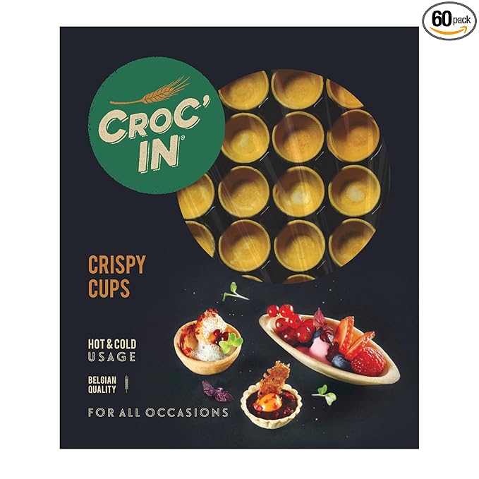 CROC'IN - Gold Mini Tart Shells - Edible Appetizer Or Dessert Cups - Pastry Pans - Artisanal & Vegan Confection - 60 Pieces