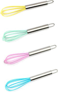 Mini Whisks 6 inch 4Pcs silica gel stainless steel Whisk, Hand Egg Mixer for Flour Cake Egg, Kitchen Cooking Baking Use Whisk （purple，yellow，cyan，blue）