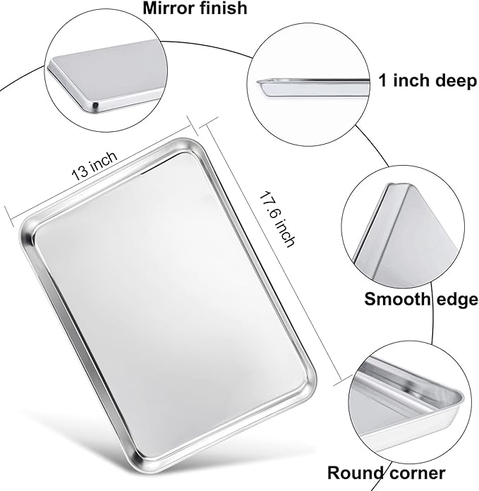 TeamFar Baking Sheet with Rack, 17.6 x 13 x 1 Inch Stainless Steel Baking Tray Pan Cookie Sheet with Cooling Rack Set for Baking/Roasting/Cooling, Non-Toxic & Heavy Duty, Dishwasher Safe