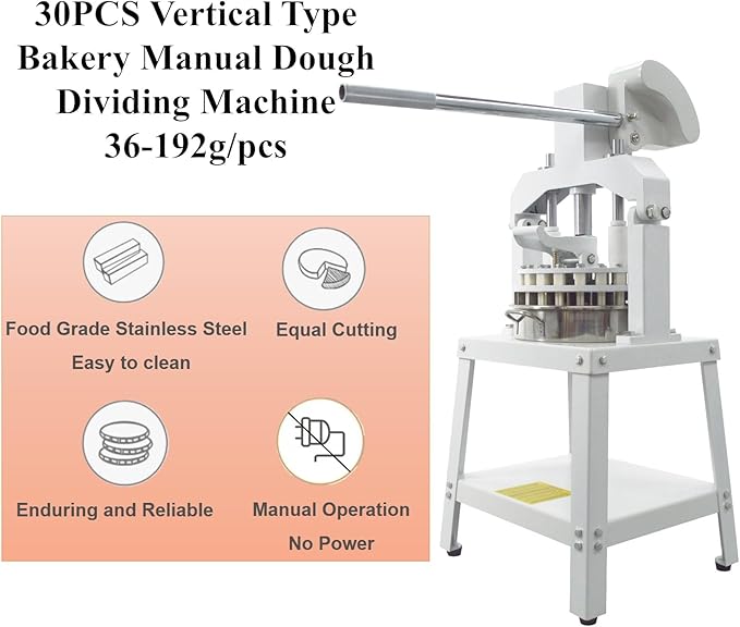 30PCS Vertical Type Manual Dough Dividing Machine 36g-192g/pcs Bakery Dough Cutter Machine Manual Dough Divider with 2 Trays