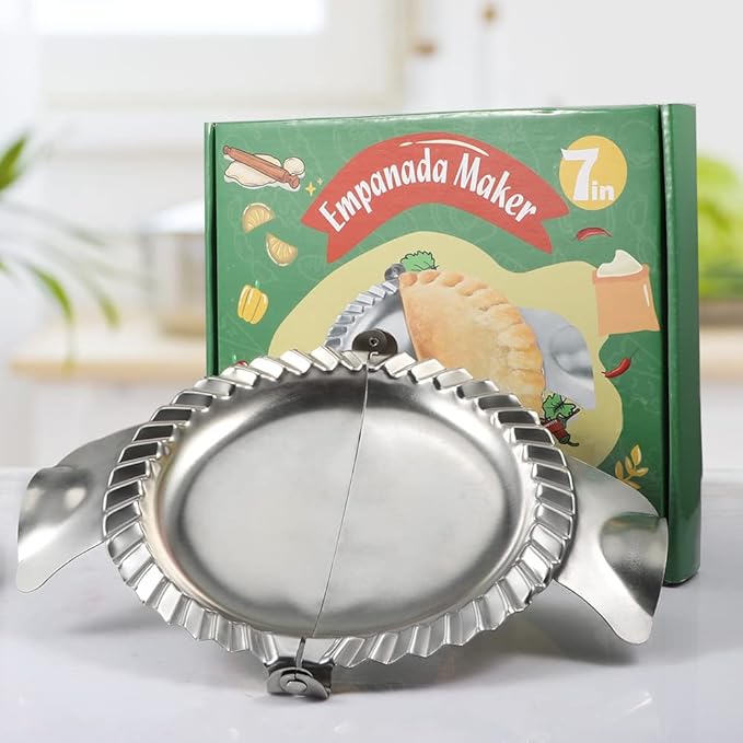 Extra Large Empanada Maker - 7 inch Seal with Dough Cutter Circle, Stainless Steel Press, Pastry Tools, Pocket Pie Maker