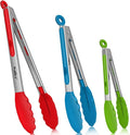 Walfos Silicone Tongs for Cooking - Heat Resistant kitchen tongs for Salad,Cooking, Grilling,Stainless Steel and BPA Free Silicone Tips set of 3 (7" 9" and 12 inch)