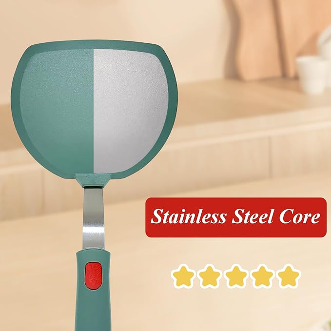 Silicone Spatula Turner, Wide Pancake Spatulas for Nonstick Cookware Pan, Heat Resistant 600°F, Thin Flexible Cooking Spatula for Kitchen Use, Flipper for Omelette Egg Fish, Dishwasher Safe