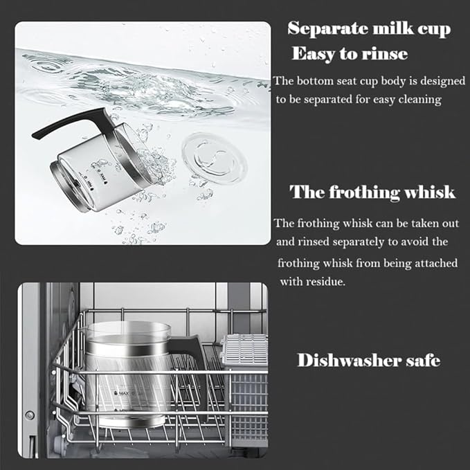 Electric Milk Frother,4 in 1 -Automatic Milk Frother,14oz Silent Operation Hot and Cold Milk Foamer Temperature Control Milk Steamer Warmer for Coffee,Latte,Cappuccino,Hot Choc,Dishwasher Safe (Black)