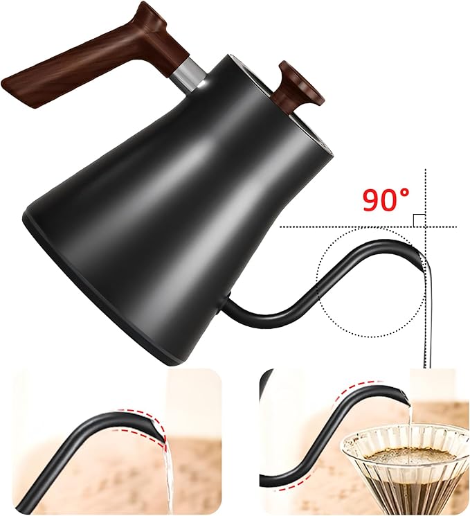 Gooseneck electric kettle,Auto Boil Detection, with Variable Temperature Control, Stainless Steel Inner, Ultra-Quiet 304 Stainless Steel,1200W Quick Heating, for Coffee, Tea & Milk, 0.9L (Beige）