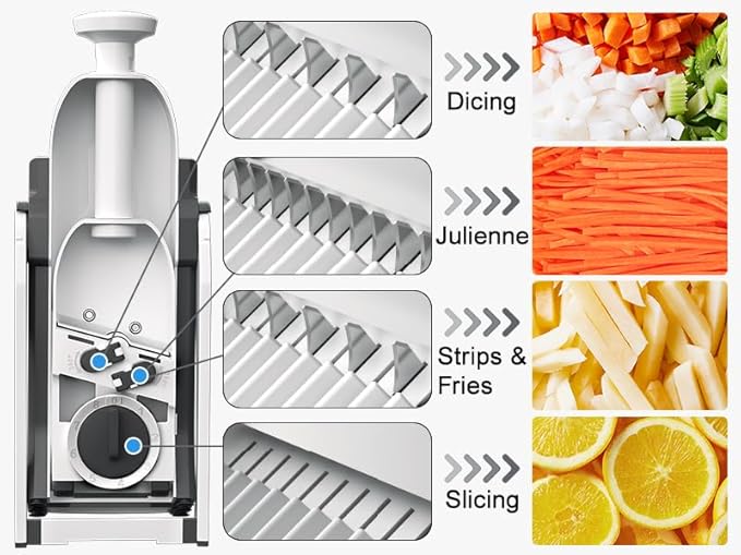 Safe Mandoline Slicer for Kitchen, 5 in 1 Vegetable Chopper, French Fry Cutter For Potatoes, Potato Slicer,Food Chopper,Adjustable Thickness 0.1-8 mm, With Peeler/Cleaning Brush, Mandolin