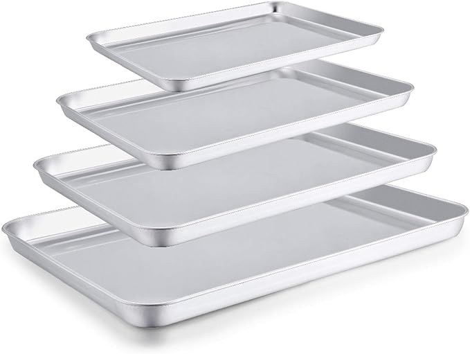 TeamFar Baking Sheet Set of 4, Stainless Steel Baking Pan Tray Cookie Sheet, Non Toxic & Healthy, Rust Free & Easy Clean - Dishwasher Safe
