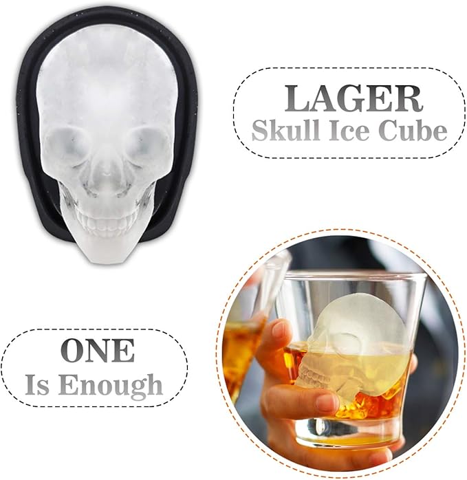 Extra Large 3D Skull Ice Cube Mold Silicone Ice Molds for Whiskey Ice Cube Trays with Funnel for Big Mouth Cup Skull Ice Maker with Resin Chocolate sugar Whiskey Ice Mold for Parties (2 PCS)