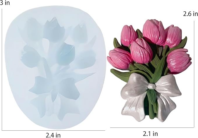 3D Tulip Bouquet Gypsum Plaster Mold, Flower Shaped Silicone Mold for Candle, Epoxy Resin and Soap Making, DIY Home Decor and Tulip Car Air Freshener, Unique Birthday Gift Idea