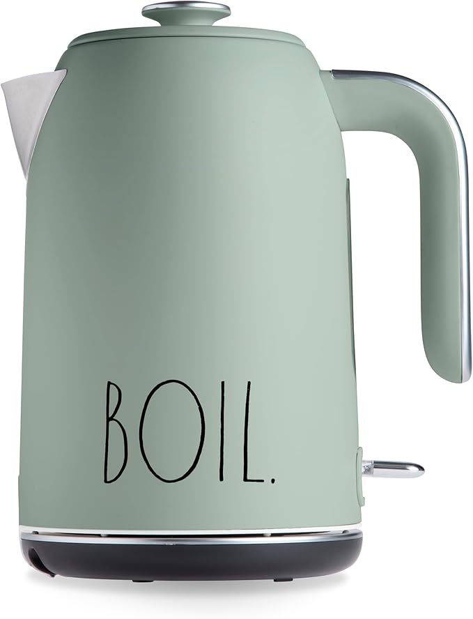 Rae Dunn Electric Hot Water Kettle - Stainless Steel Coffee Maker, Tea Kettle, Swivel Base, With Automatic Shut Off Boil-Dry Protection, Easy Pour Pitcher, 1500 Watt Boiling Power, 1.7 Liters (Sage)