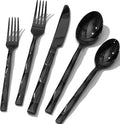 KINGSTONE Black Silverware Set, Luxury 20 Piece Flatware Set for 4, 18/10 Stainless Steel Cutlery Set with Diamond Cut Pattern for Kitchen, Home, Wedding, Party, Mirror Polished and Dishwasher Safe