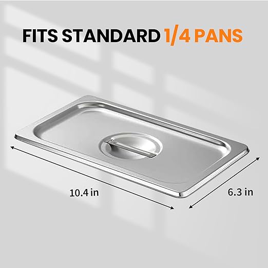 Hotel Pan Lids 6 Pack– Fits 1/4 Size Stainless Steel Steam Table Pans, Anti-Jam Food Pan Cover for Catering, Buffet Use, Kitchen Prep, Dishwasher Safe