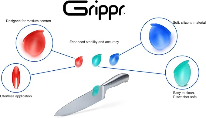 Knife Grip, the indispensable culinary kitchen tool for better comfort and control for most chef's knives, utility, boning, Nakiri, Santoku and paring knives