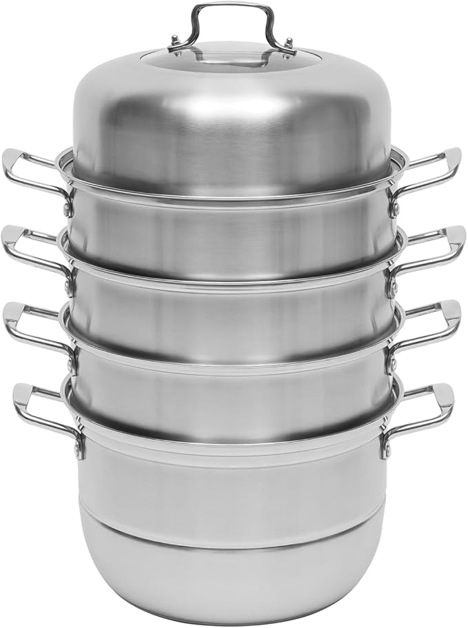 5-Layer Steamer Stackable Steam Cooker, 304 Stainless Steel Steamer with Stackable Pan and Lid, 23.6inch Multi Tier Cookware Pot for Cooking Dumplings, Steamed Buns