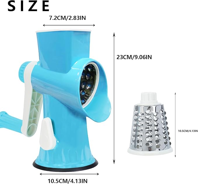 Rotary Cheese Grater with Handle-Versatile Cheese Grater Non-Slip Suction Base,Cheese Shredder & Food Slicer for Cheese,Carrots, Cucumbers,Nuts-Compact & Easy Clean Kitchen Kitchen Tool (dark blue)