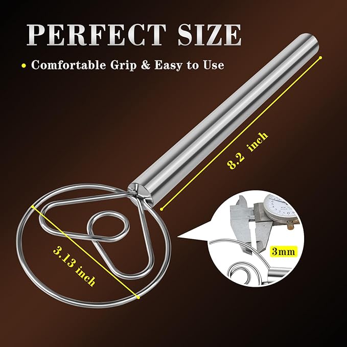 TEEVEA Danish Dough Whisk with Stainless Steel Hook Dutch Style Bread Mixer for Sourdough Baking Tools