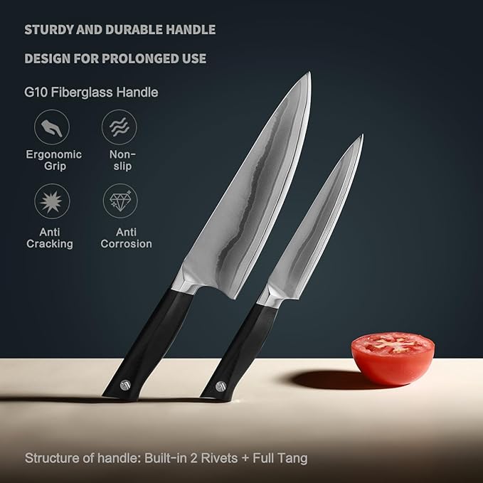 10C Pro Kitchen Knife Set 2pc,8" Chef Knife & 5.5" Utility Knife,VG10 High Carbon Stainless Steel,6-Star Sharp Standard,G10 Black Handle,Love's Gift Box