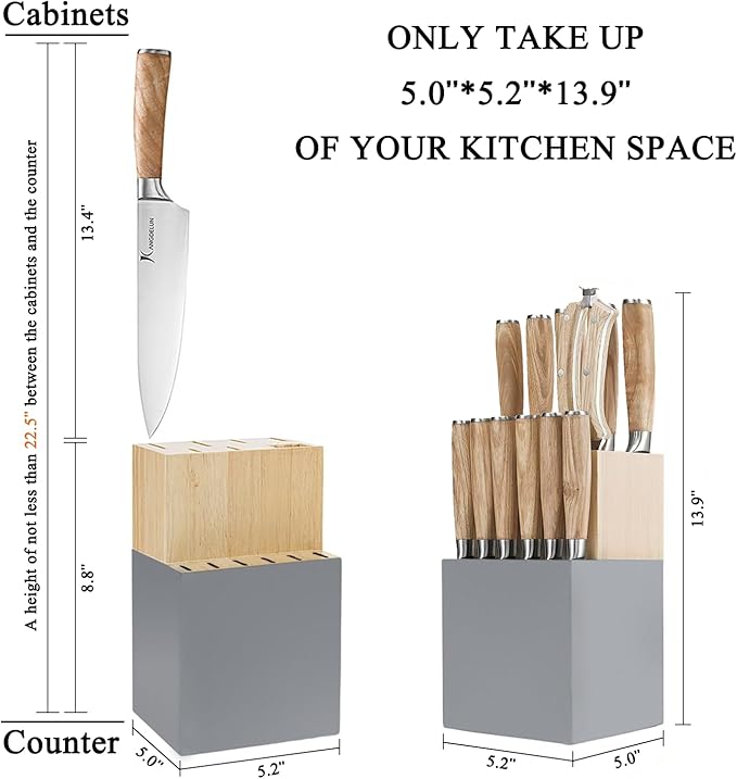 Natura Series 14 PCS Knife Block Set, Ultra Sharp High Carbon Stainless Steel with Wooden Handle