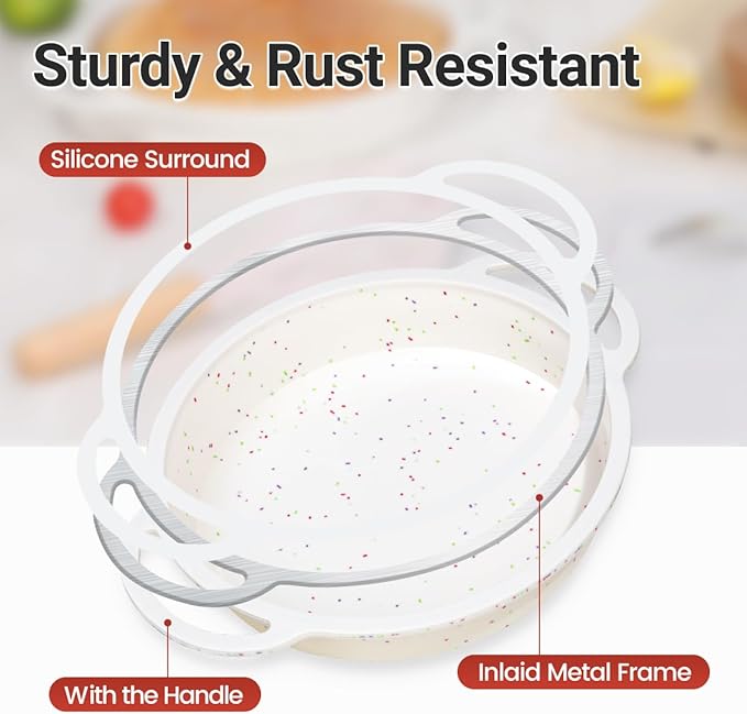 9 Inch Round Cake Pan, Metal Reinforced Frame Silicone Cake Mold for Baking with Handle Easy to Move 2 Pack Confetti