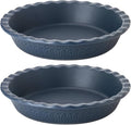 Fun Elements Ceramic Pie Pan, 9 Inch Pie Dish for Baking, Ruffled Pie Plate, Non-Stick Deep Dish Pie Pan for Apple Pie and Pot Pie, Set of 2, Blue