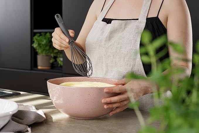 Zyliss Silicone Large Balloon Whisk, Sustainable Wheatstraw/Nylon, Balloon Whisk for Cooking and Serving with Heat Resistant Silicone Head, Beluga Grey, 12" x 2.6", Dishwasher Safe, 5 Year Guarantee