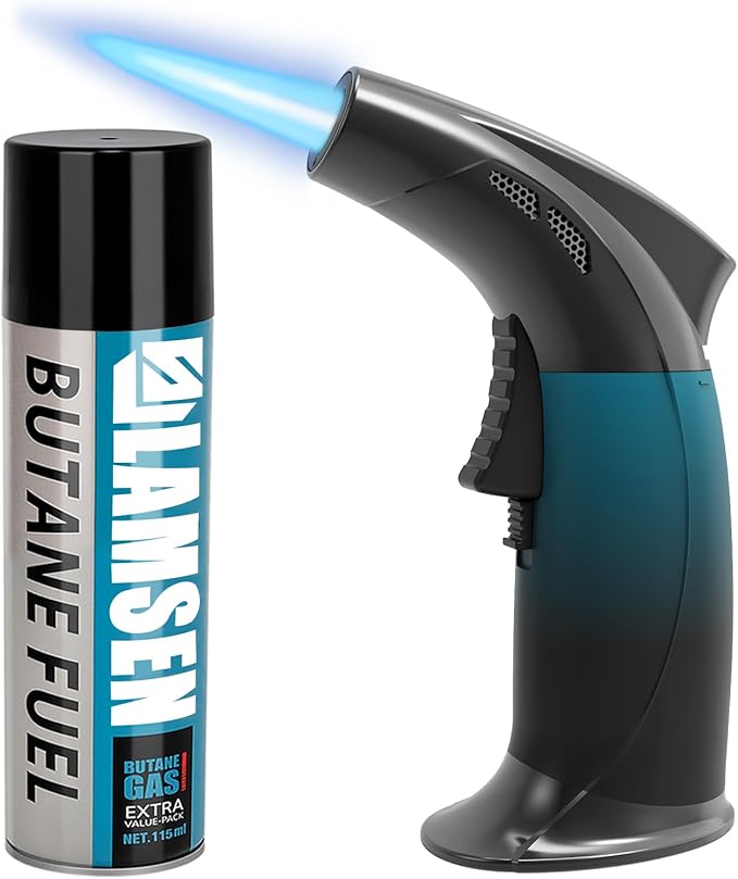 Cooking Torch Lighter with 100ml Butane Refill - Refillable Torch with Flame Lock, Adjustable Flame Mini Blow Torch Set for Cooking, Baking, Creme Brulee, Soldering