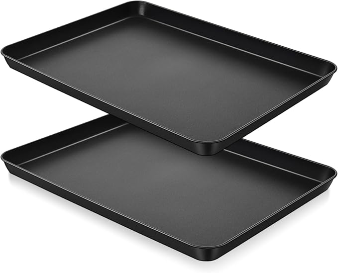 P&P CHEF 16 Inch Baking Cookie Sheet Pan, Carbon Steel Oven Tray, Non Stick Bakeware for Cooking Baking Bread Meat Vegetables, Sturdy & Healthy, Easy Clean, 2Pcs