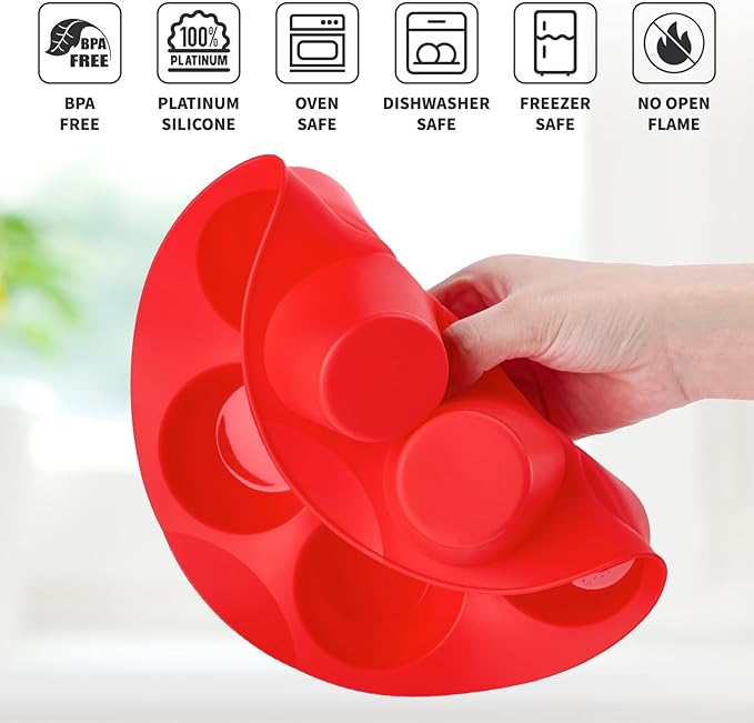 2 Pack Silicone Egg Bite Molds for Air Fryer, 7-Cup Round Muffin Pans Cupcake Baking Molds for Oven, Air Fryer and Pot